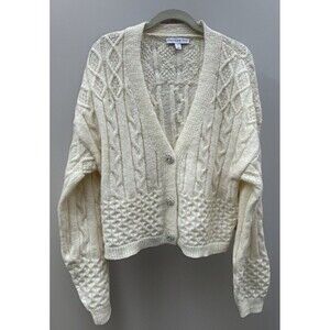 And Now This Women's Winter White Chunky Cable Knit Cardigan Sweater Size M NWT